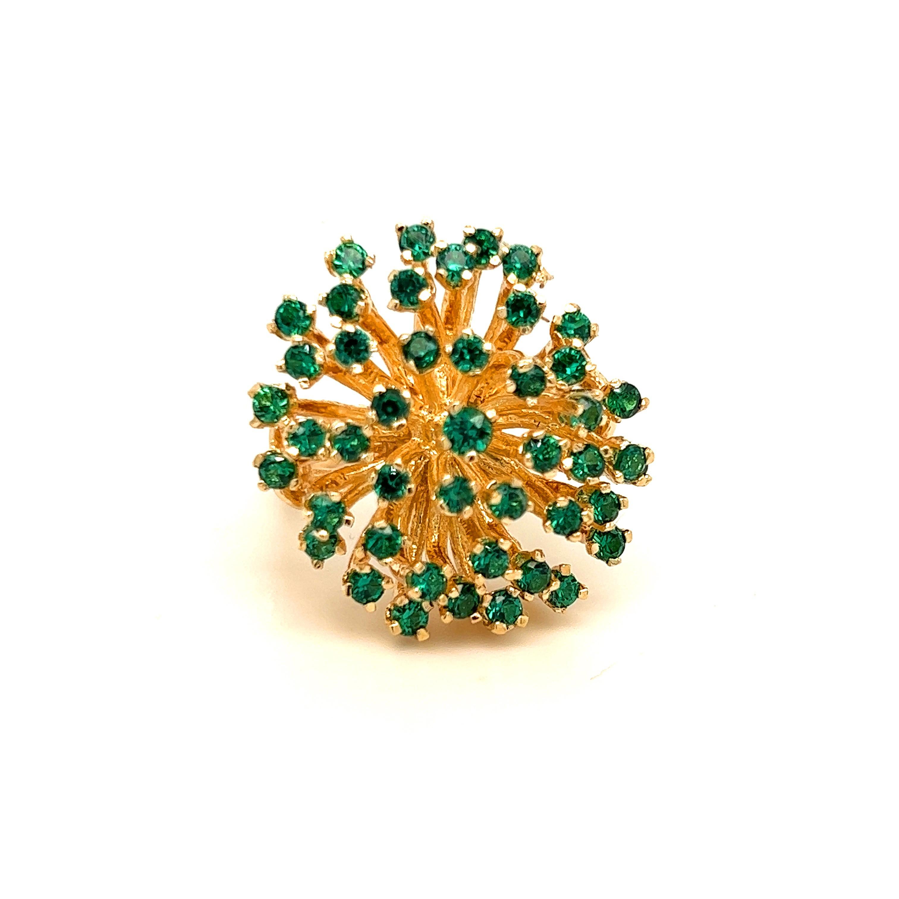 14K Gelbgold Runde Form Tiefgrüne Smaragde Cocktail Ring

Dieser einzigartige Ring enthält Smaragde von tiefgrüner Farbe. Ca. 1,75 Karat Gesamtgewicht

Die Ringfläche misst 24 mm in der Breite. 3 mm Breite des Bandes.

13 Gramm Gesamtgewicht. Größe