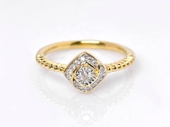 14K Gelbgold Runder Diamant Halo mit Perlen Ring
