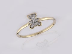 14K Yellow Gold Round Shaped Diamond Halo with Beaded Ring