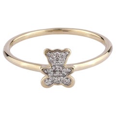 14K Yellow Gold Round Shaped Diamond Halo with Beaded Ring