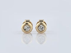 14KT Yellow Gold Round Solitaire Diamond Bezel Stud Earrings