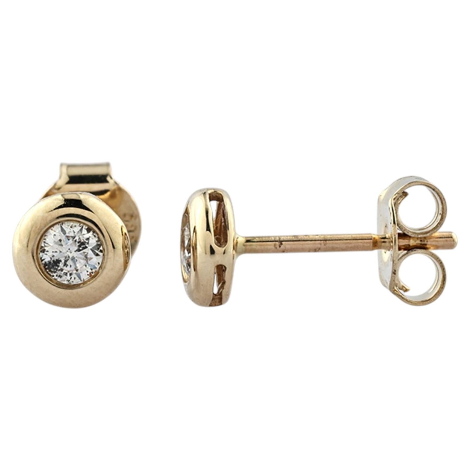 14KT Yellow Gold Round Solitaire Diamond Bezel Stud Earrings
