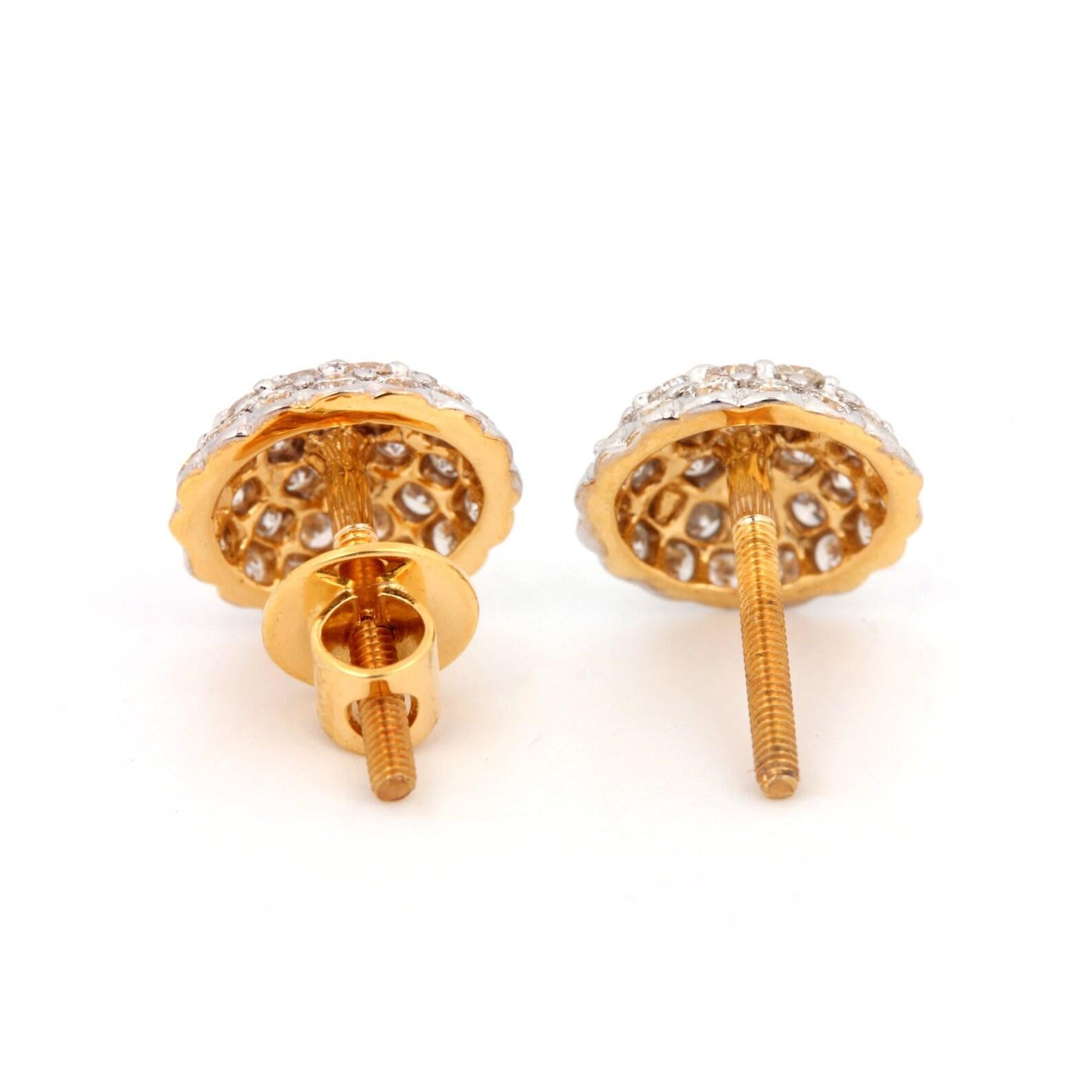 Orecchini tondi in oro giallo 14k con diamanti Nature Pave Bellissimo regalo per lei. In condizioni Nuovo in vendita a Chicago, IL