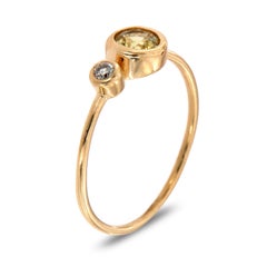 14 Karat Gold Round Yellow Sapphire and Diamond Vintage Ring Center 2/5 Carat