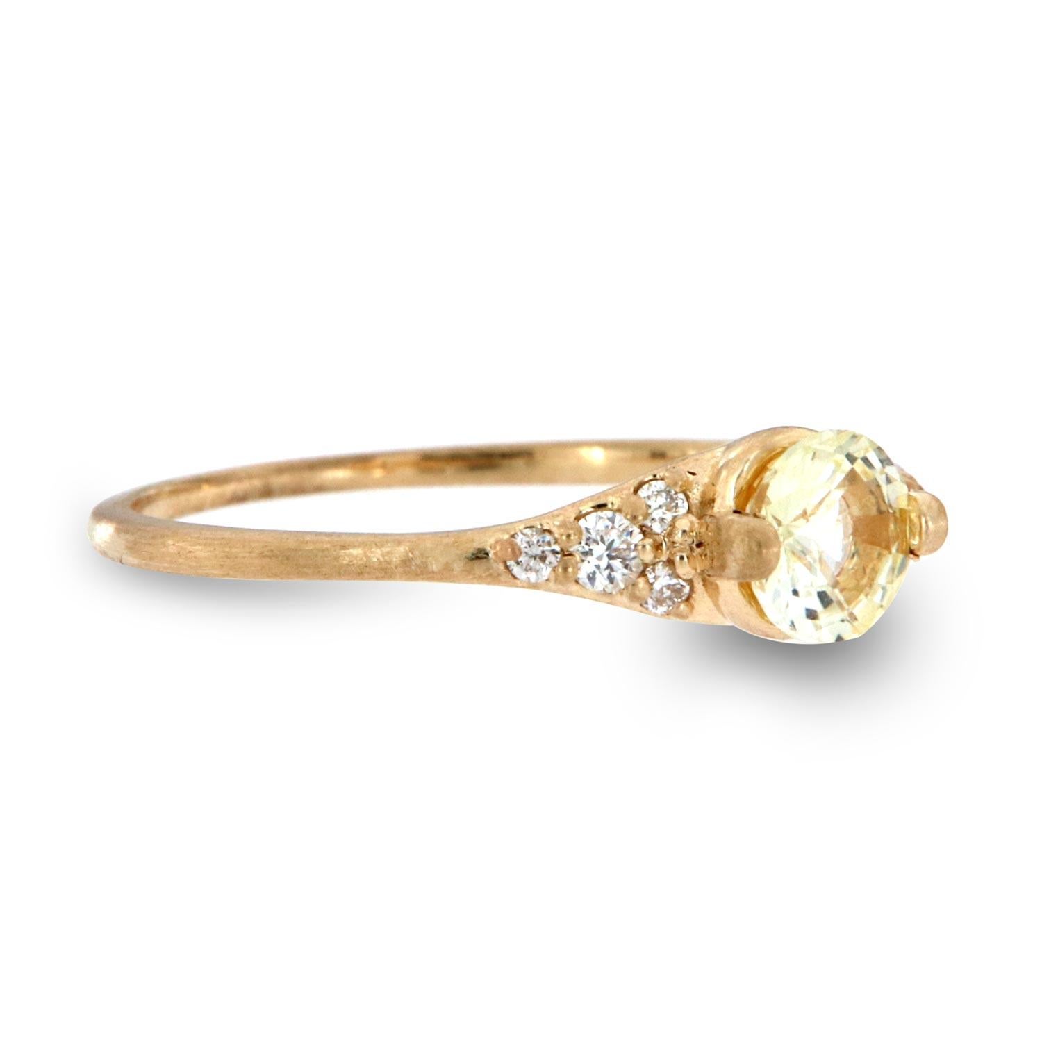 Round Cut 14K Yellow Gold Round Yellow Sapphire Vintage Diamond Ring 'Center-1/2 Carat' For Sale
