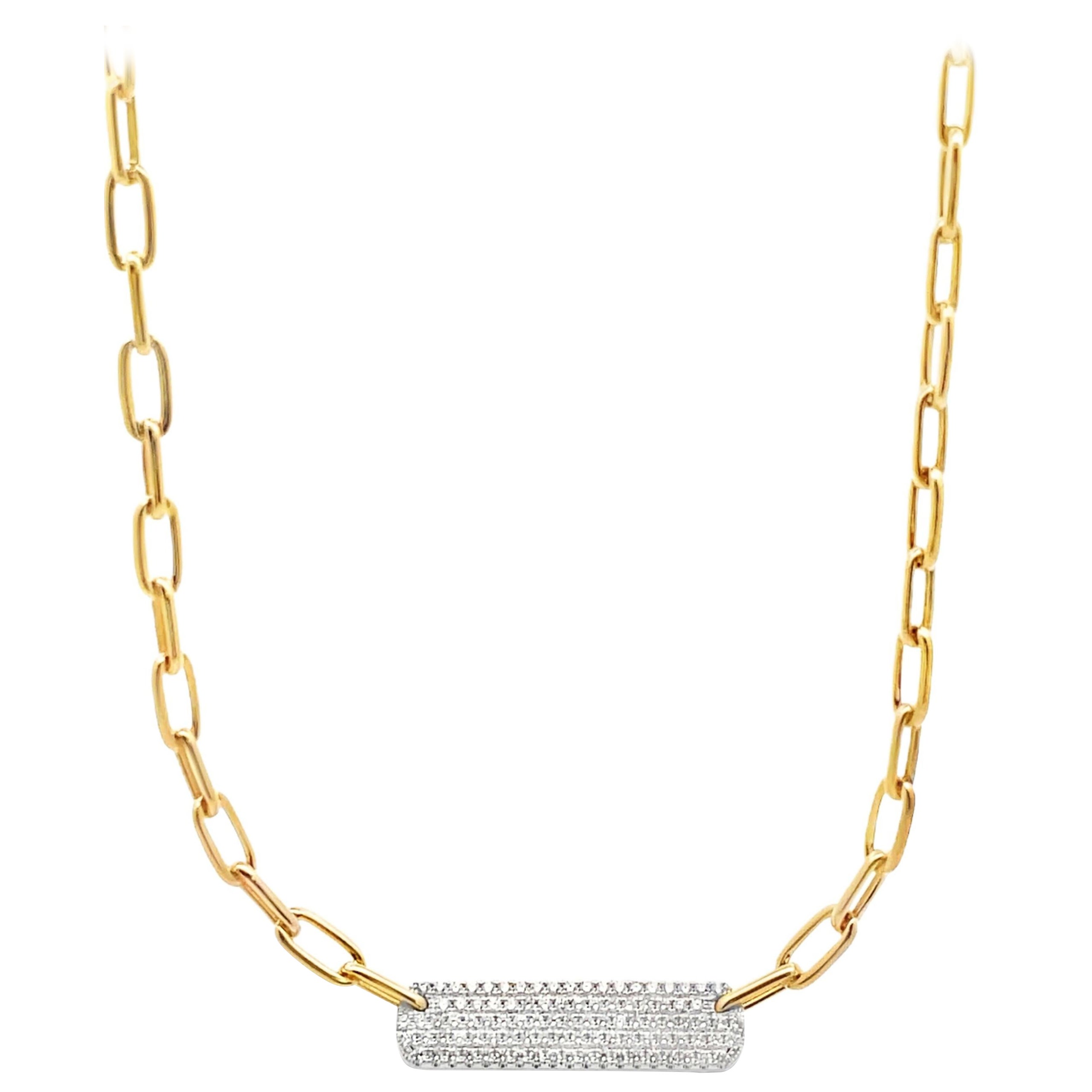 14K Gelbgold Abgerundete Büroklammer Kette & 1,15 Karat Diamant Bar Halskette im Angebot