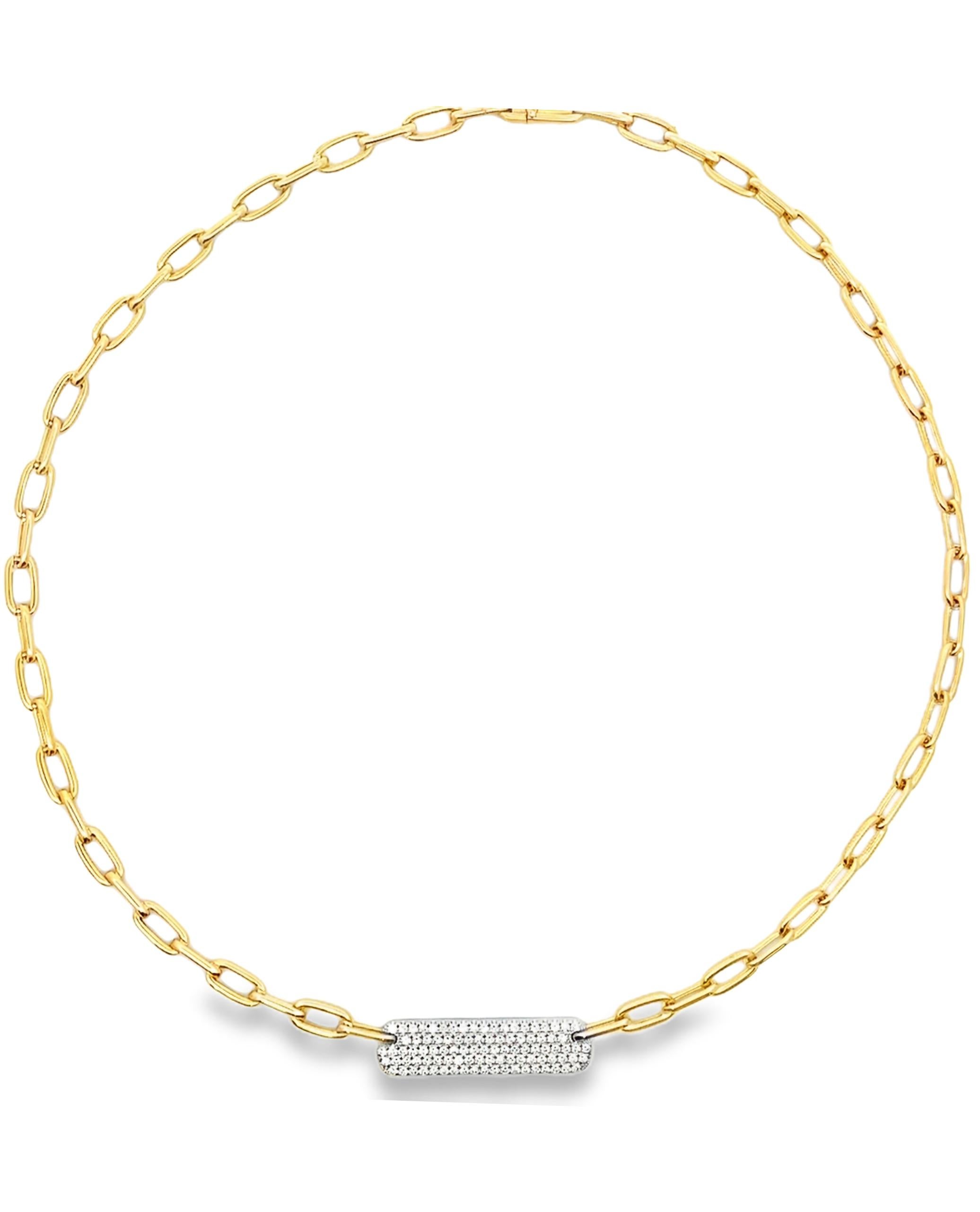 Collana con catena a graffetta arrotondata e barretta di diamanti in oro giallo 14K In condizioni Nuovo in vendita a Old Tappan, NJ