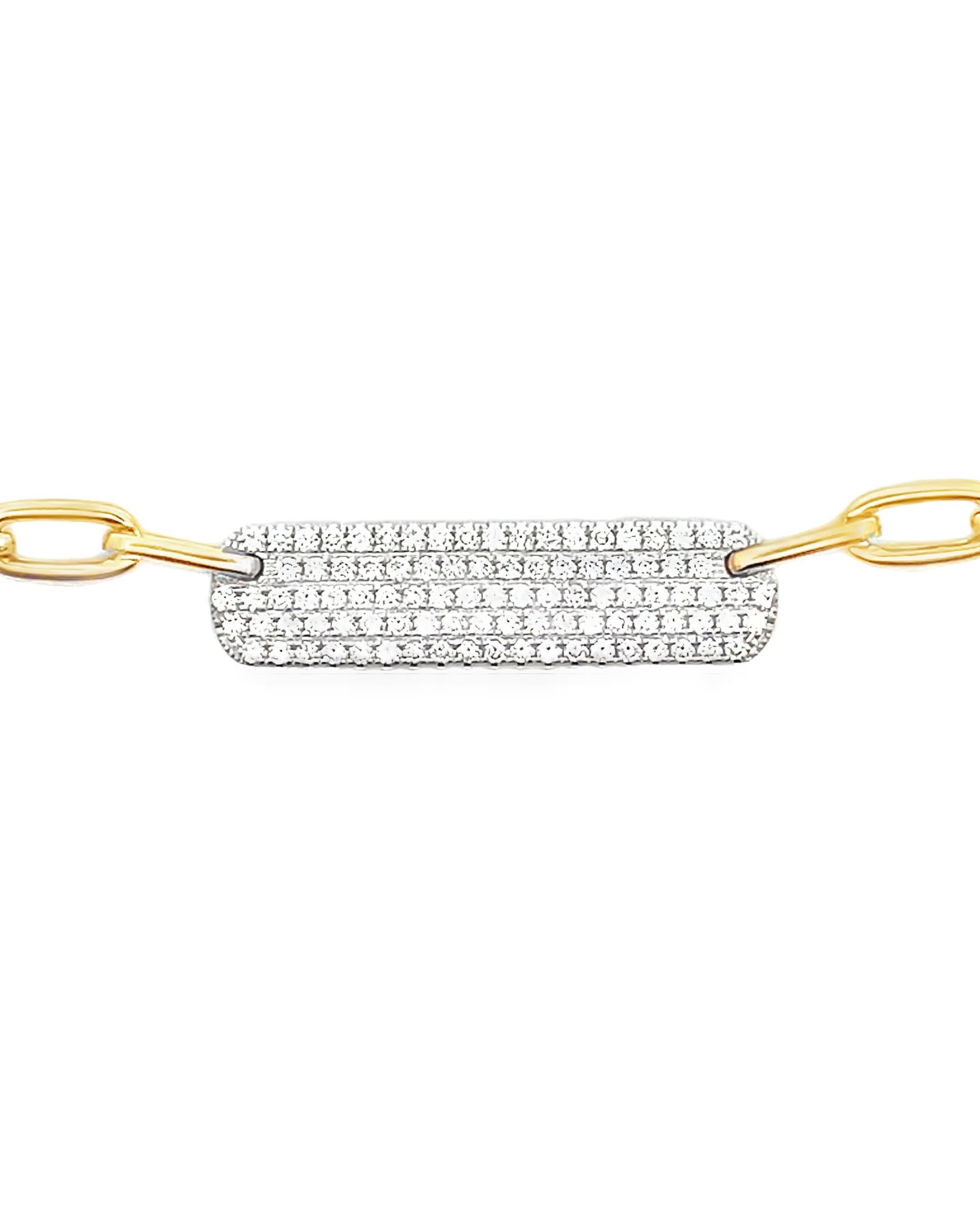 Donna Collana con catena a graffetta arrotondata e barretta di diamanti in oro giallo 14K in vendita