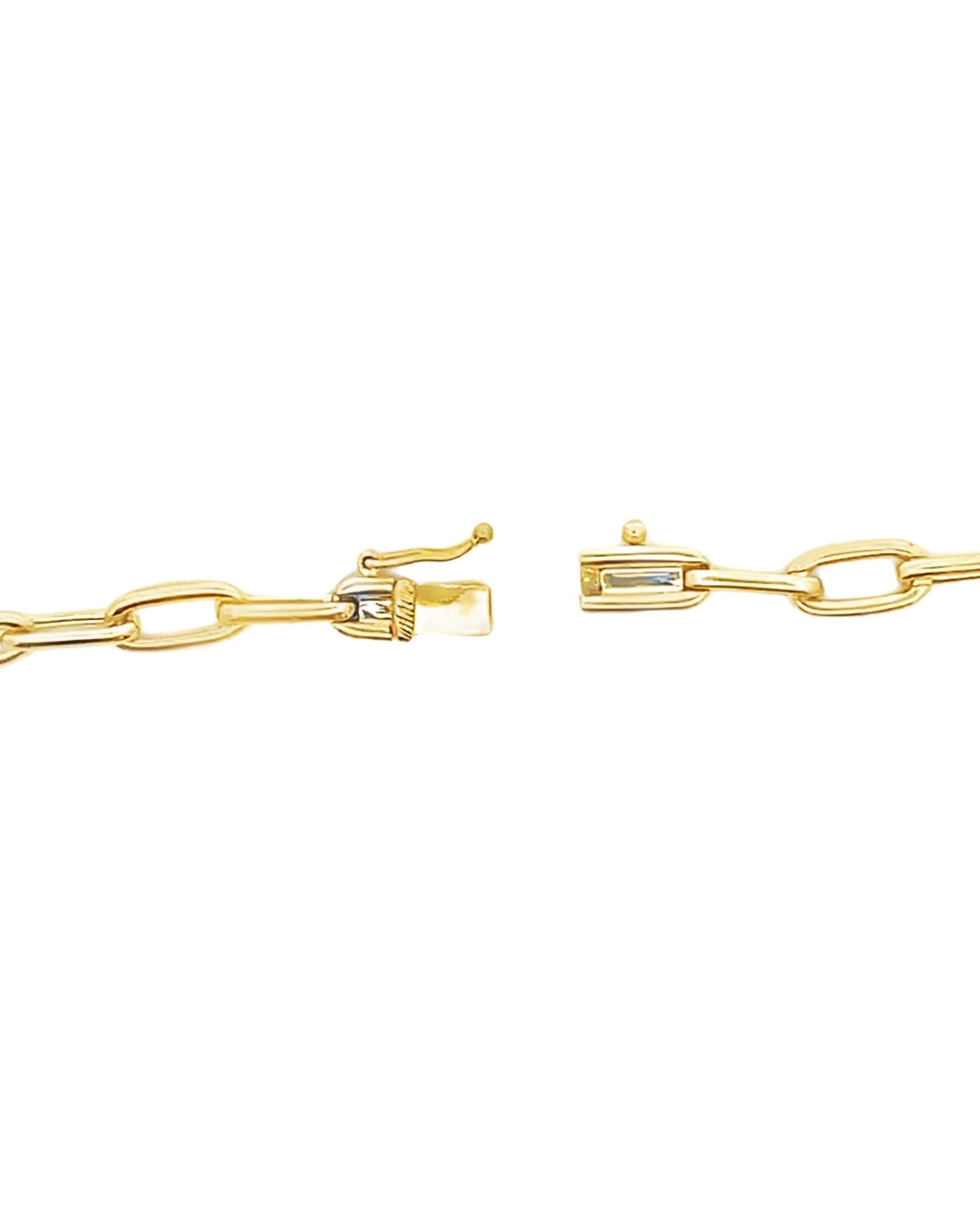 Collana con catena a graffetta arrotondata e barretta di diamanti in oro giallo 14K in vendita 1