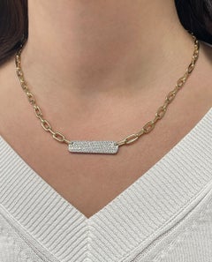 14K Yellow Gold Rounded Paperclip Chain & 1.15 Carat Diamond Bar Necklace