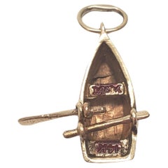 Vintage 14K Yellow Gold Row Boat Charm With Red Enamel