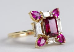 14 Karat Yellow Gold Rubellite and Diamond Jewelry Suite