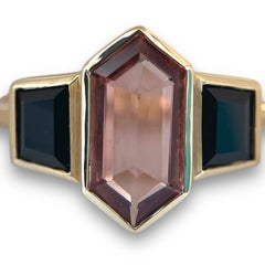 14K Yellow Gold Rubellite Tourmaline Black Spinel Ring