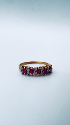 14K Yellow Gold Ruby and Diamond Cocktail Ring, Size 6, 1980s