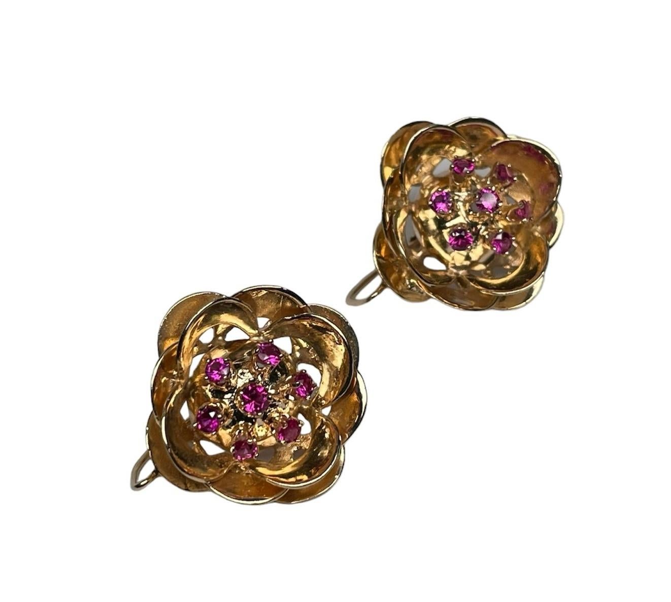 14k Yellow Gold Rubies Pair of Earrings For Sale 6