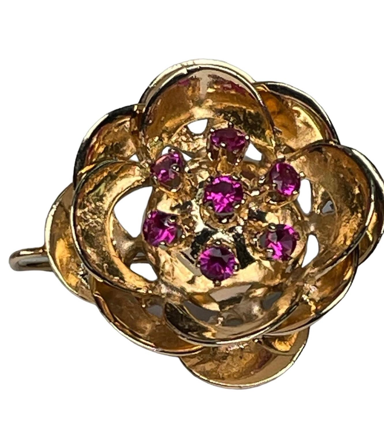 Art Nouveau 14k Yellow Gold Rubies Pair of Earrings For Sale