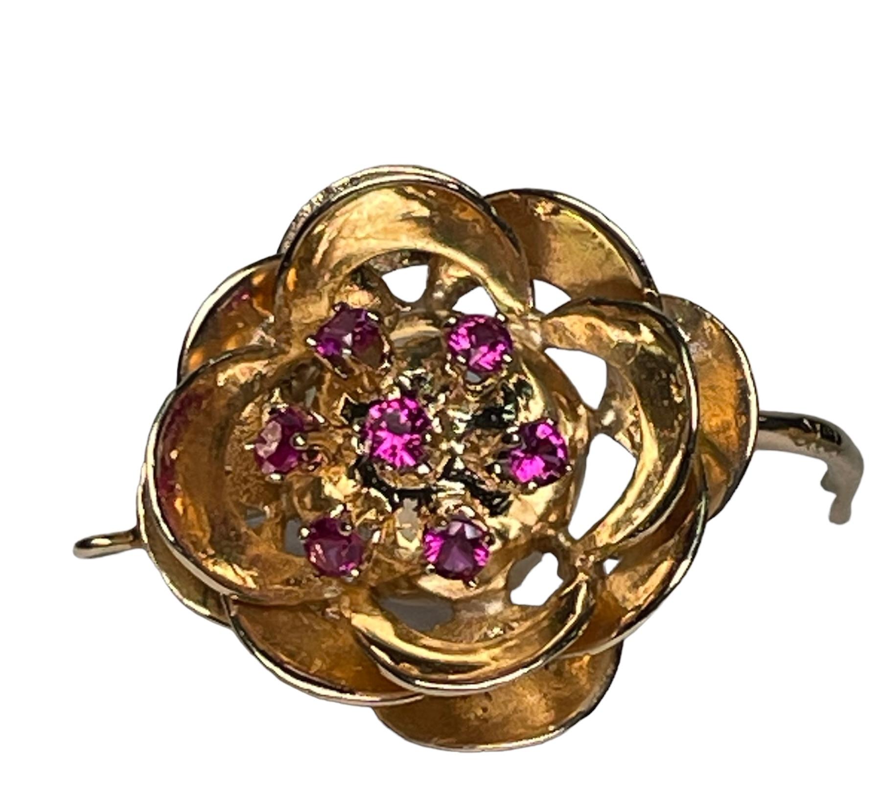 Single Cut 14k Yellow Gold Rubies Pair of Earrings For Sale