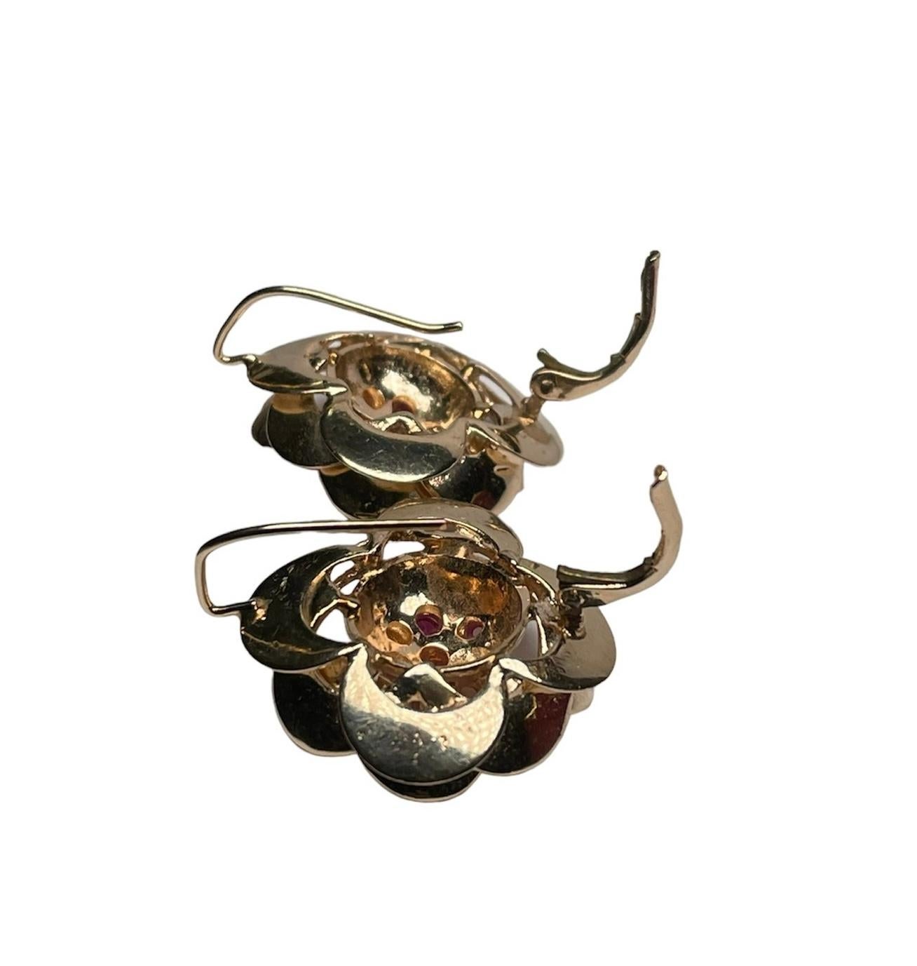 14k Yellow Gold Rubies Pair of Earrings For Sale 3