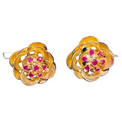 14k Yellow Gold Rubies Pair of Earrings