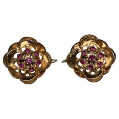 14k Yellow Gold Rubies Pair of Earrings
