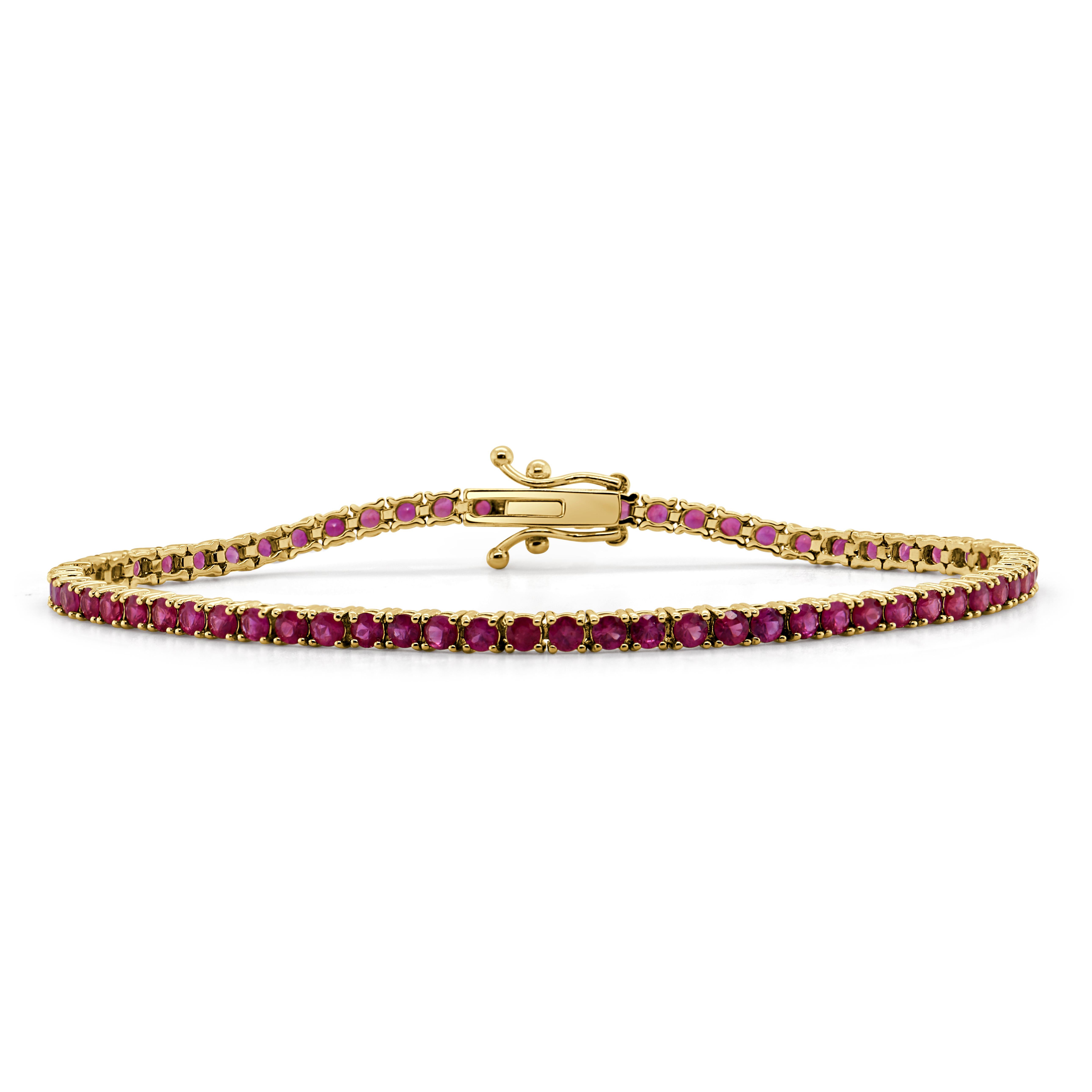 Contemporary 14K Yellow Gold Ruby 3.80ct Tennis Bracelet for Her For Sale