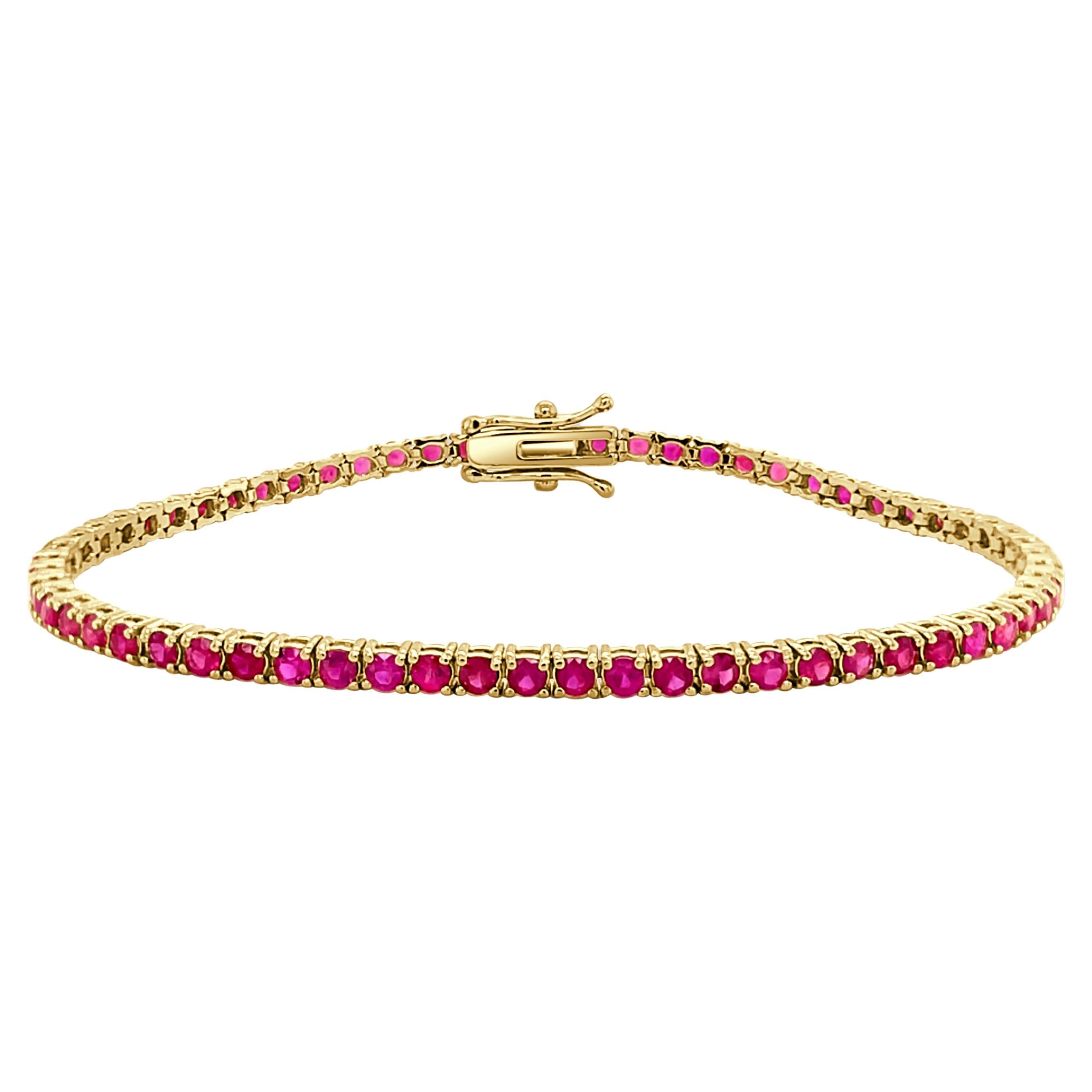 Bracelet de tennis en or jaune 14K avec rubis 3.80ct pour elle en vente