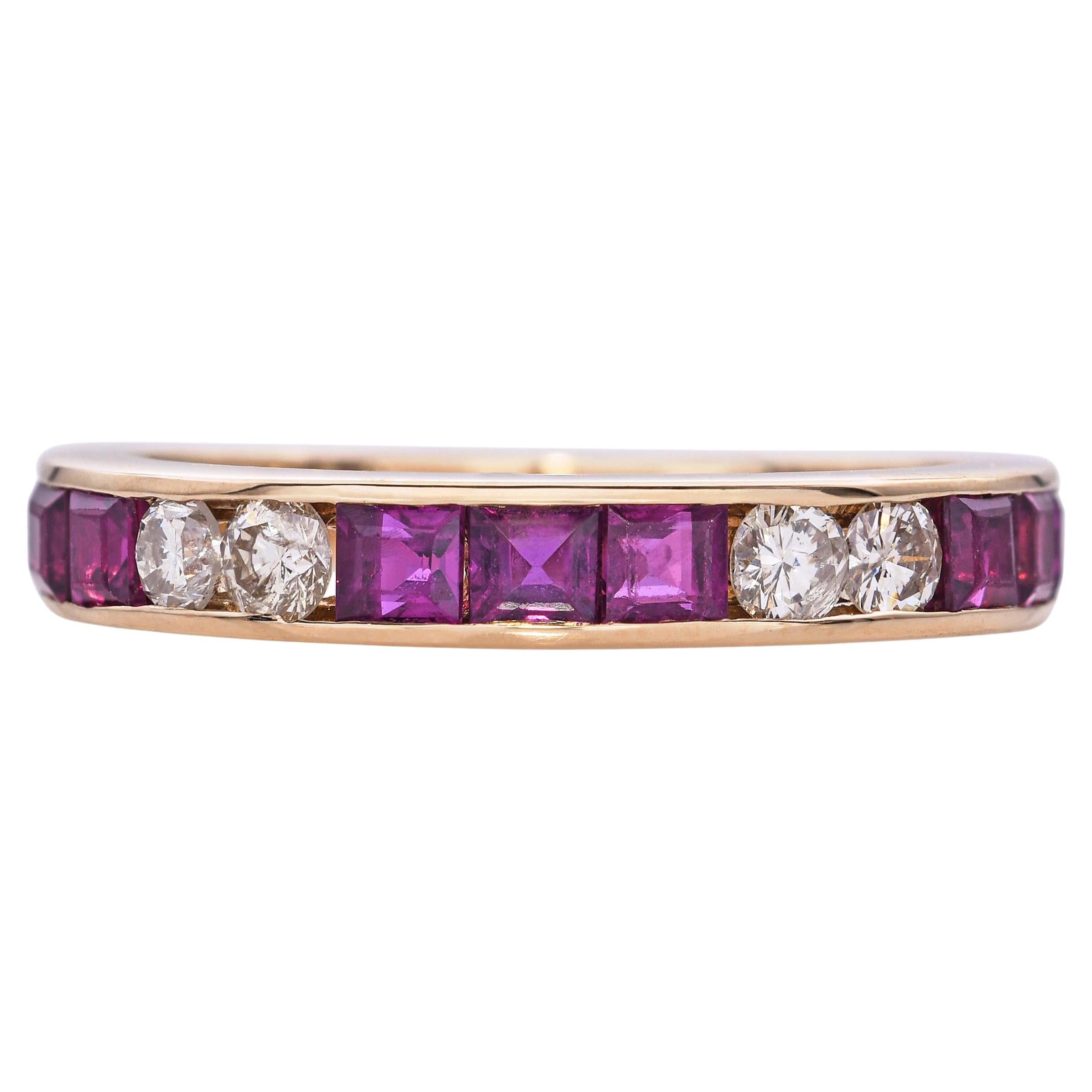 Fascia con rubino e diamante incastonati in oro giallo 14k