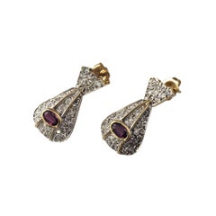 14K Gelbgold Rubin und Diamant Türklopfer-Ohrringe JAGi zertifiziert  #22682