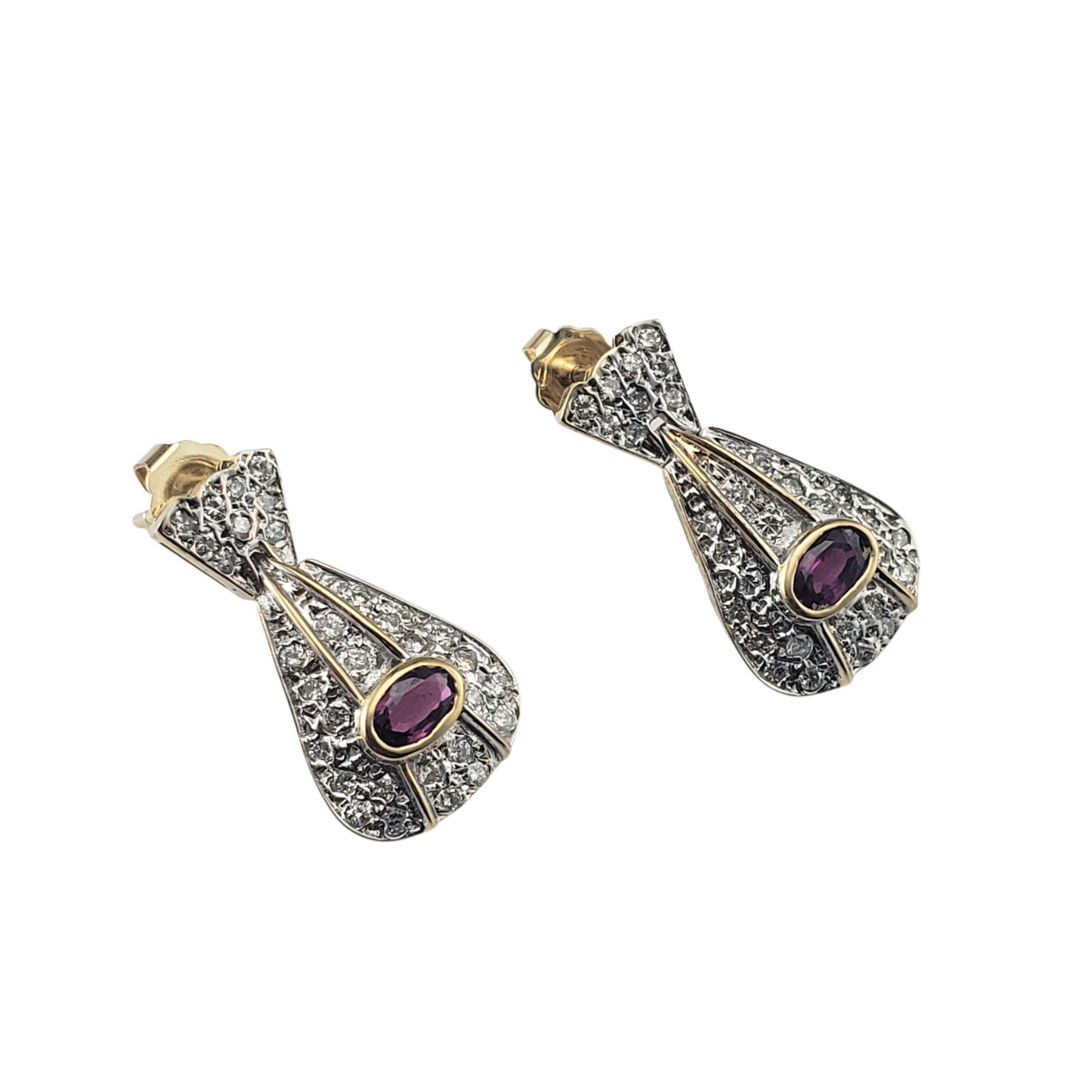Oval Cut 14K Yellow Gold Ruby and Diamond Door Knocker Earrings JAGi Certified  #22682 For Sale