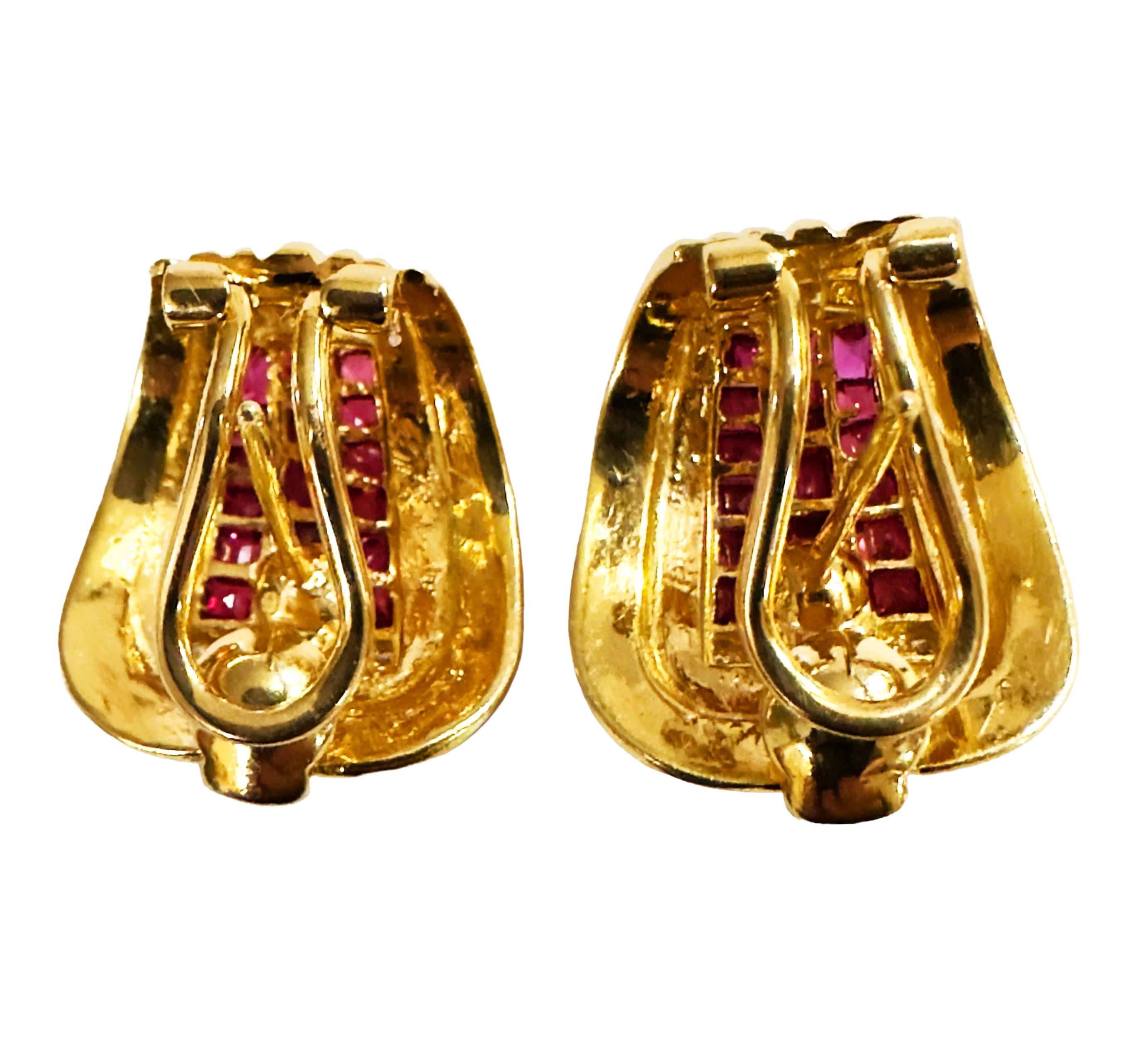 14k Yellow Gold Ruby and Diamond Earrings with Omega Backs & Appraisal 1