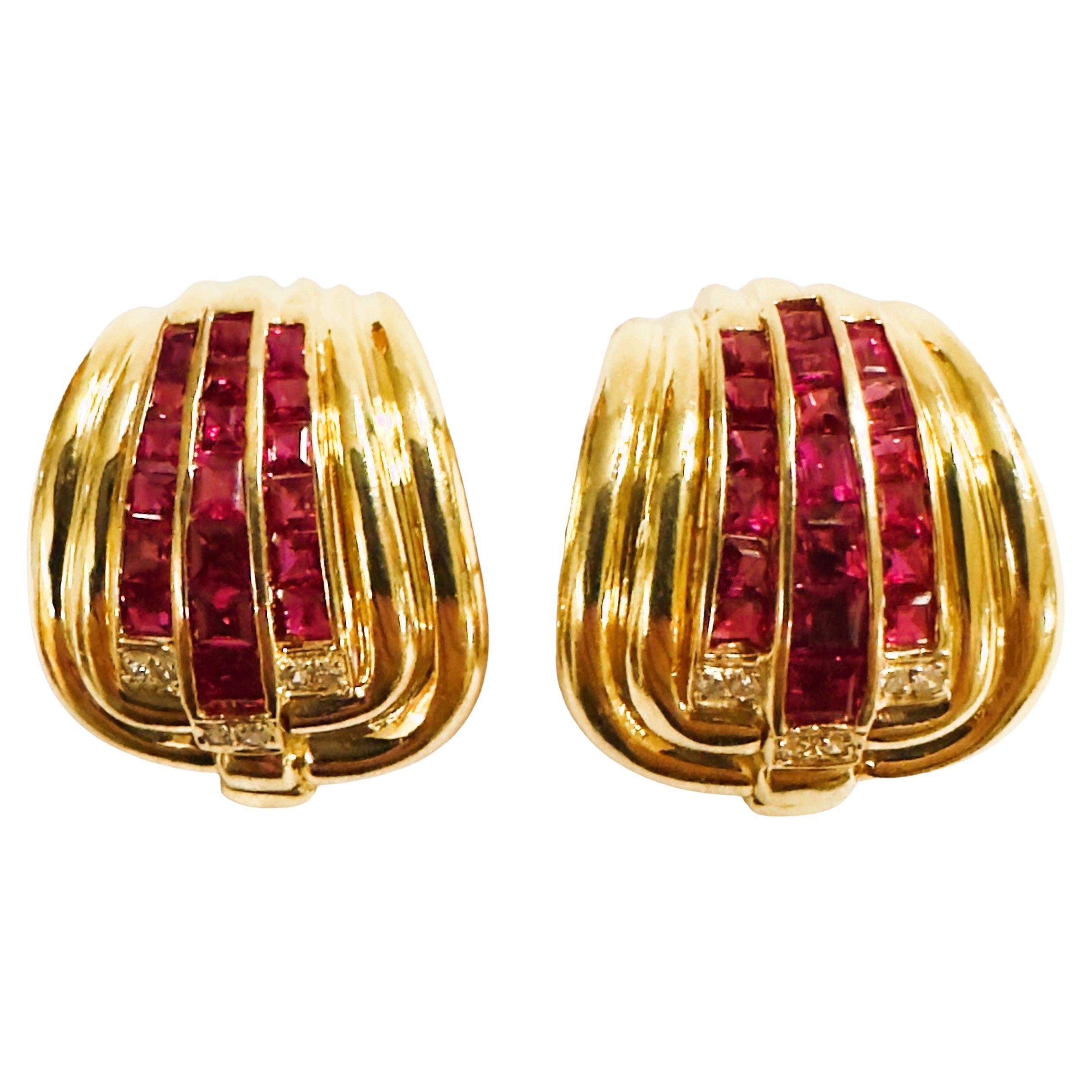 14k Yellow Gold Ruby and Diamond Earrings with Omega Backs & Appraisal