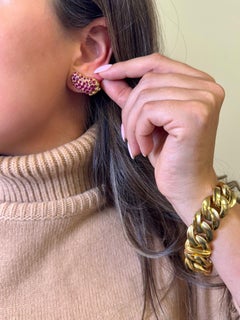 14K Yellow Gold Ruby and Diamond Eggplant Clip on Earrings