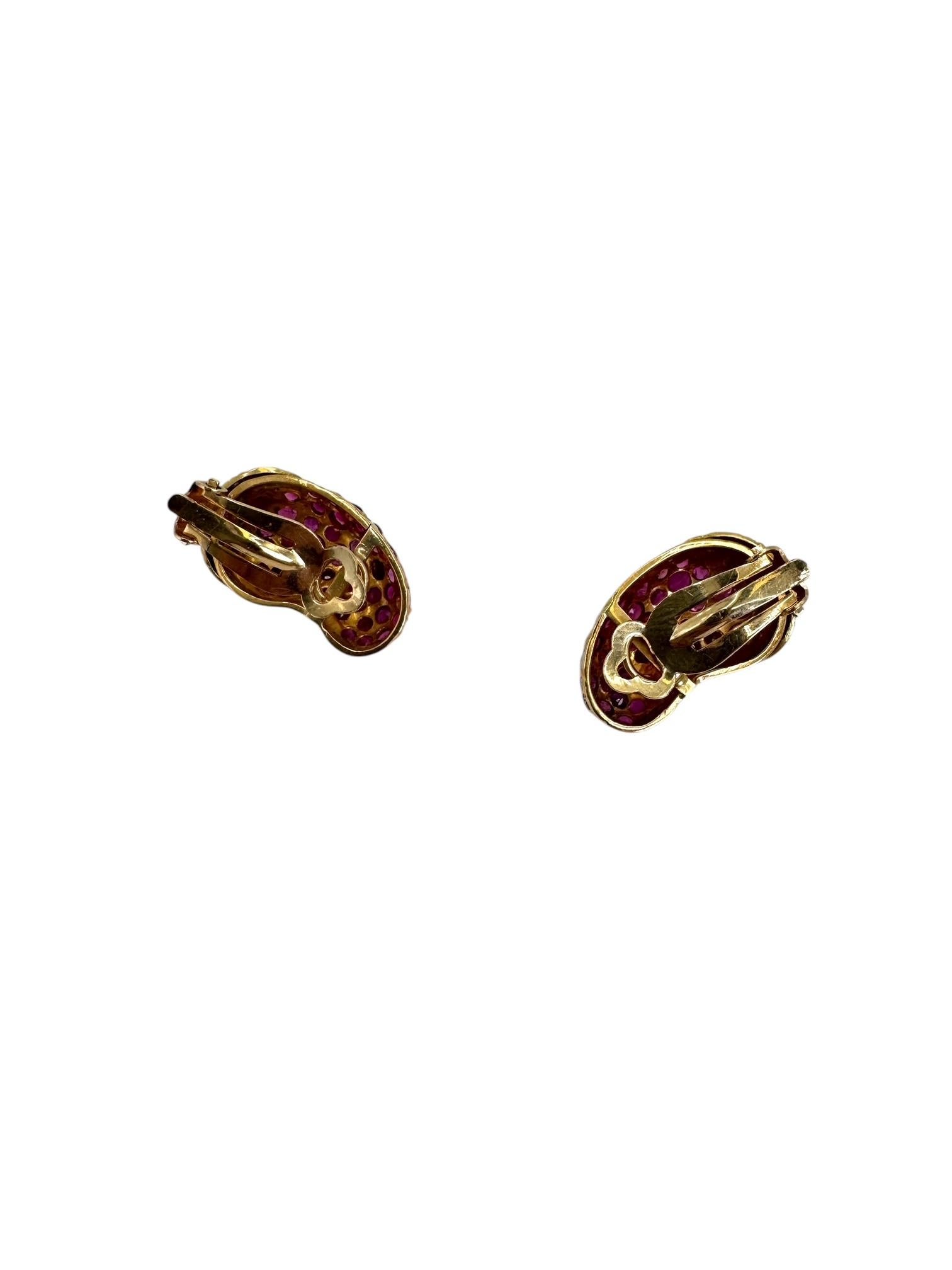 Women's or Men's 14K Yellow Gold Ruby and Diamond Eggplant Clip on Earrings For Sale