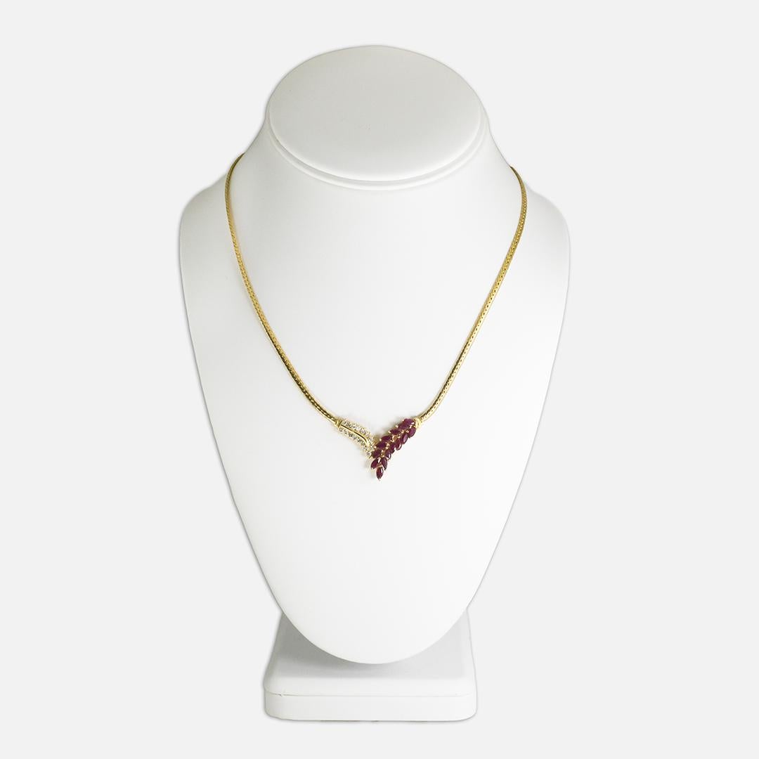 Women's or Men's 14K Yellow Gold Ruby and Diamond Necklace 1.50ct For Sale