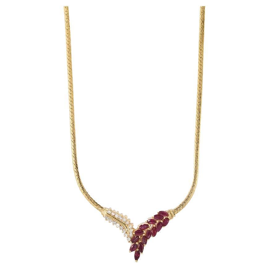 Collar de oro amarillo de 14 quilates con rubíes y diamantes 1,50 ct