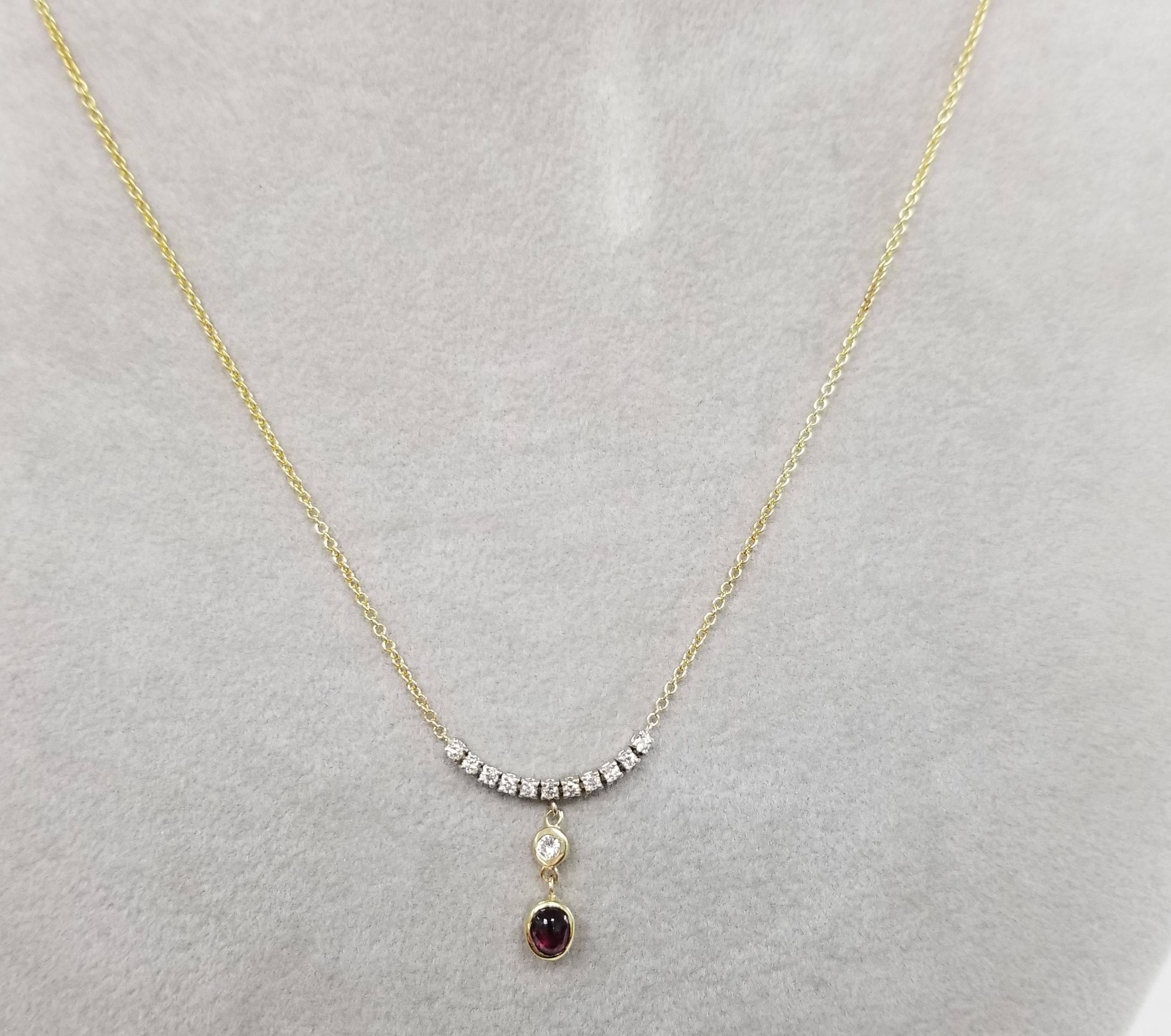 Surprise a special woman in your life with this large, breathtaking, statement ruby diamond necklace.This eye-catching pendant necklace features 0.25ct total weight of accent diamonds above a oval ruby, all set in 14K yellow gold.
Specifications:
  