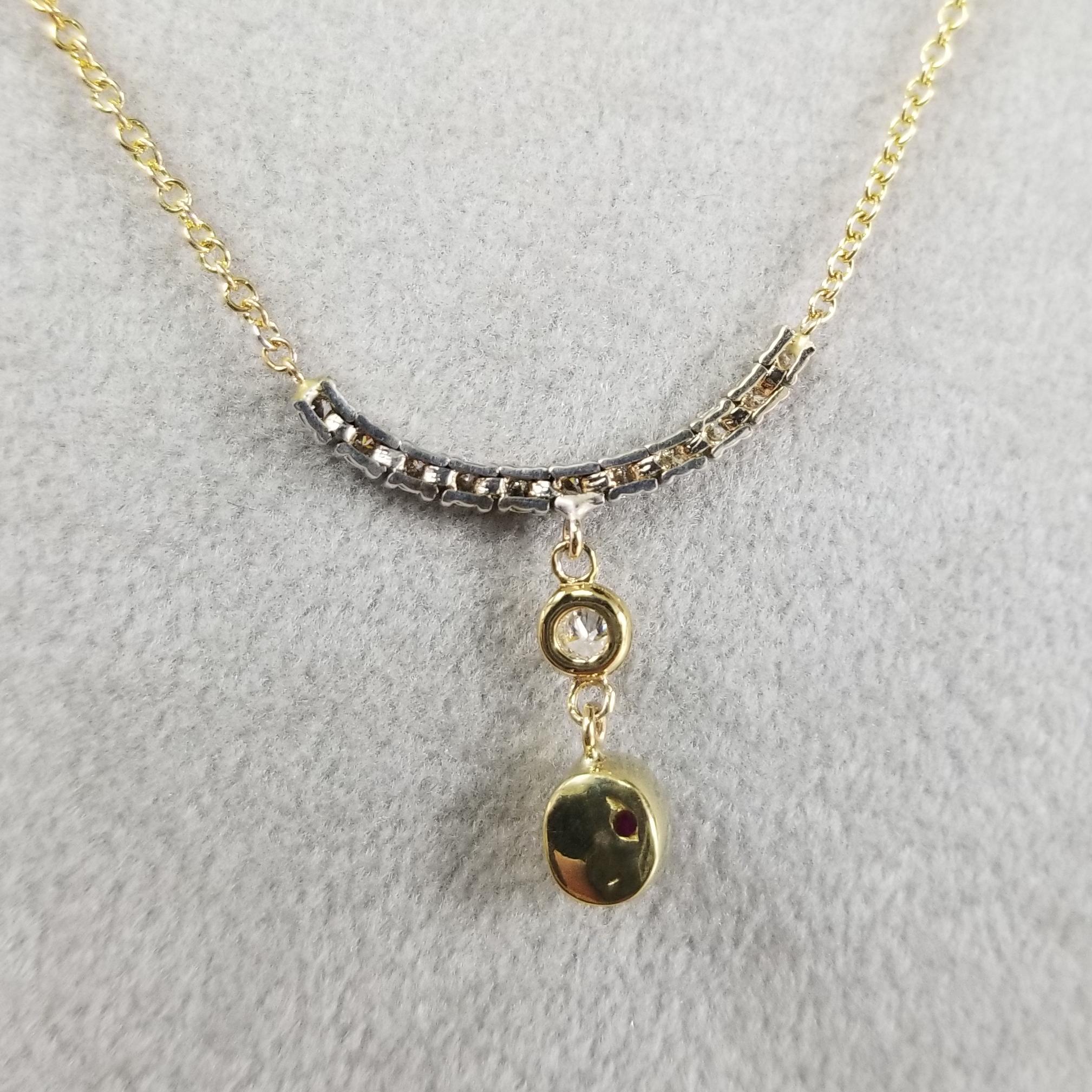 Cabochon 14 Karat Yellow Gold Ruby and Diamond Necklace