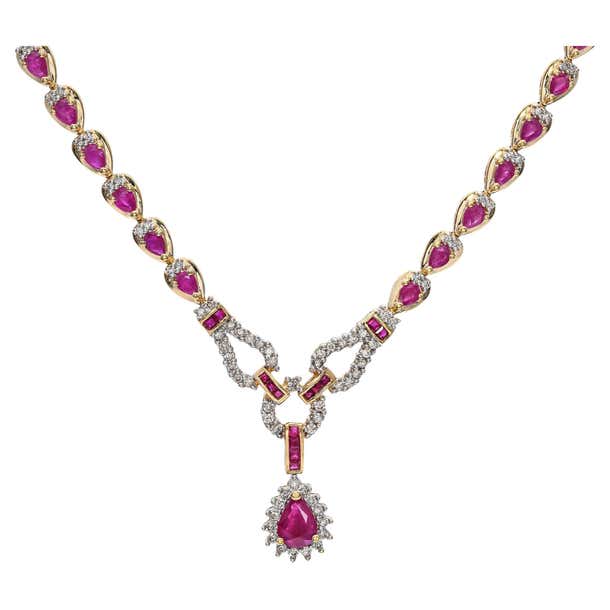 14k Yellow Gold Ruby and Diamond Necklace For Sale at 1stDibs