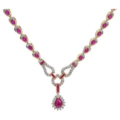 14k Yellow Gold Ruby and Diamond Necklace