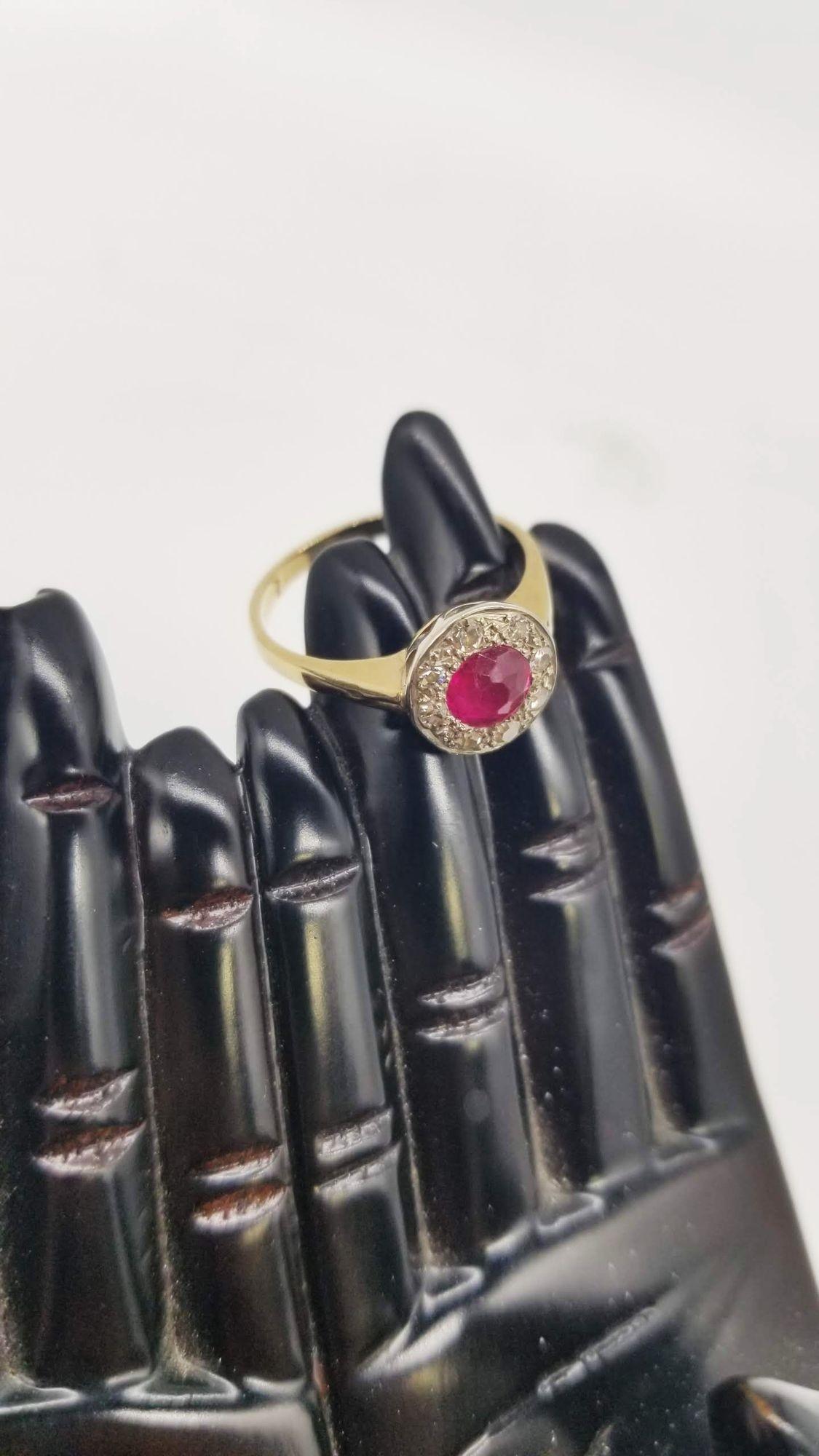 14K Yellow Gold, Ruby and Diamond Pendant Ring Size 7 For Sale 2