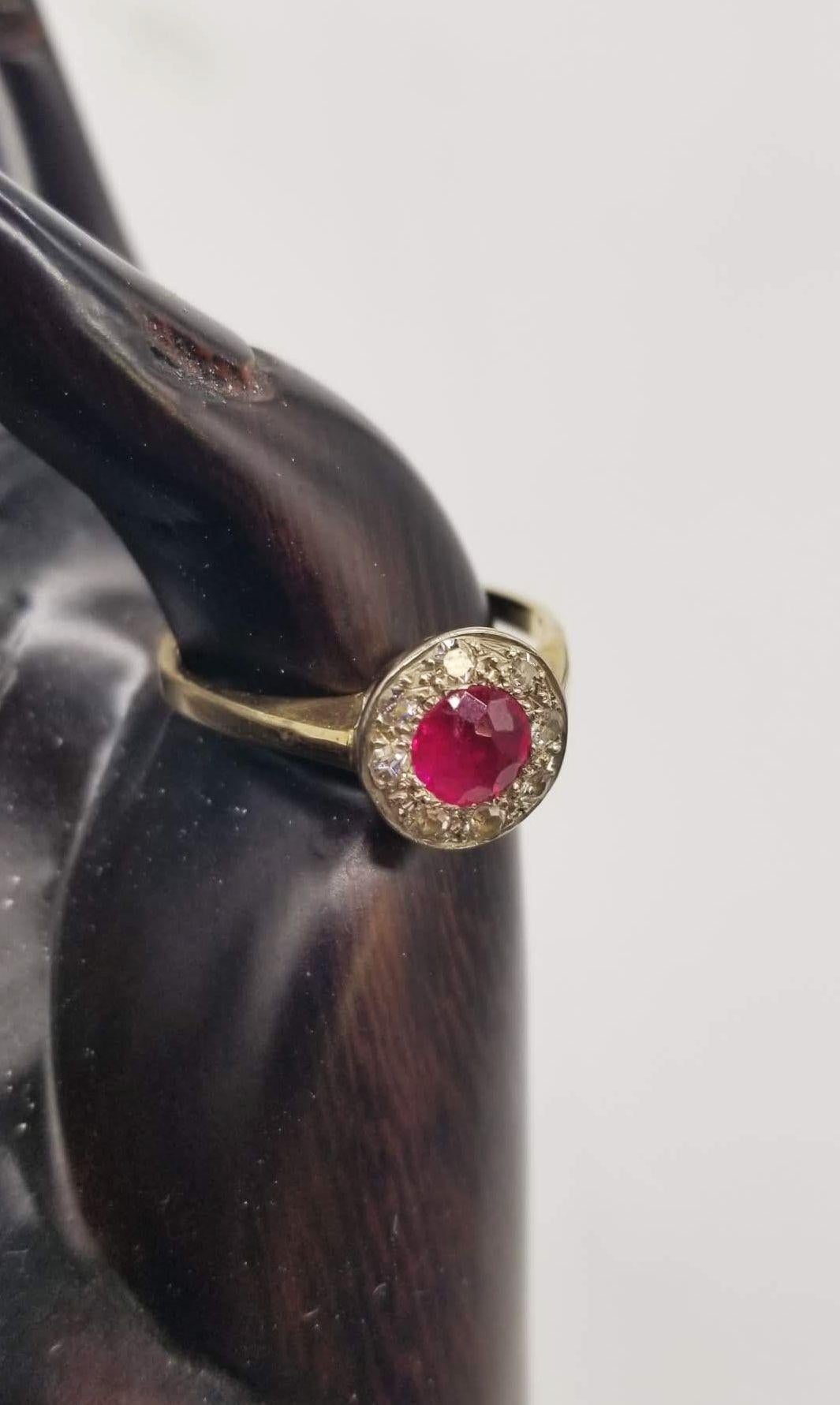 14K Yellow Gold, Ruby and Diamond Pendant Ring Size 7 For Sale 3