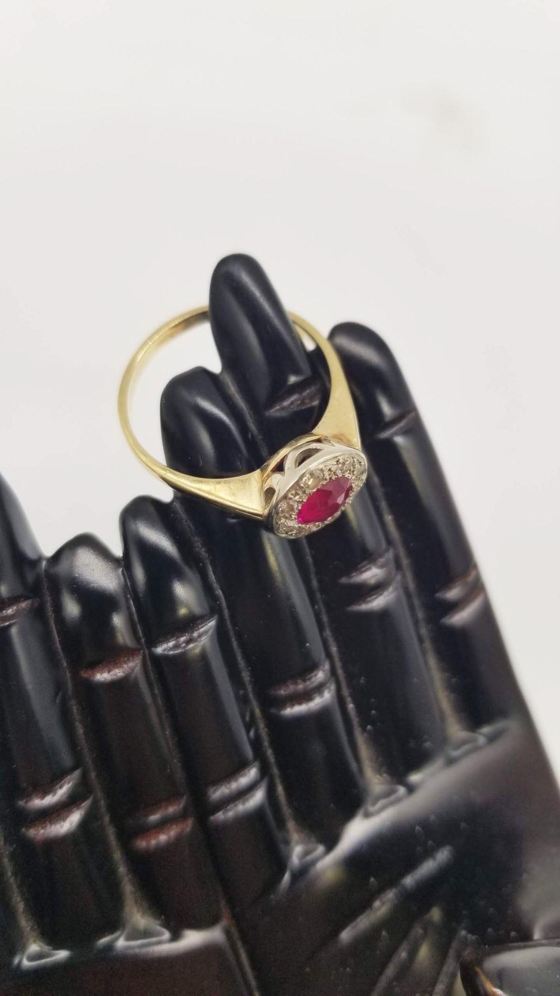 14K Yellow Gold, Ruby and Diamond Pendant Ring Size 7 For Sale 4