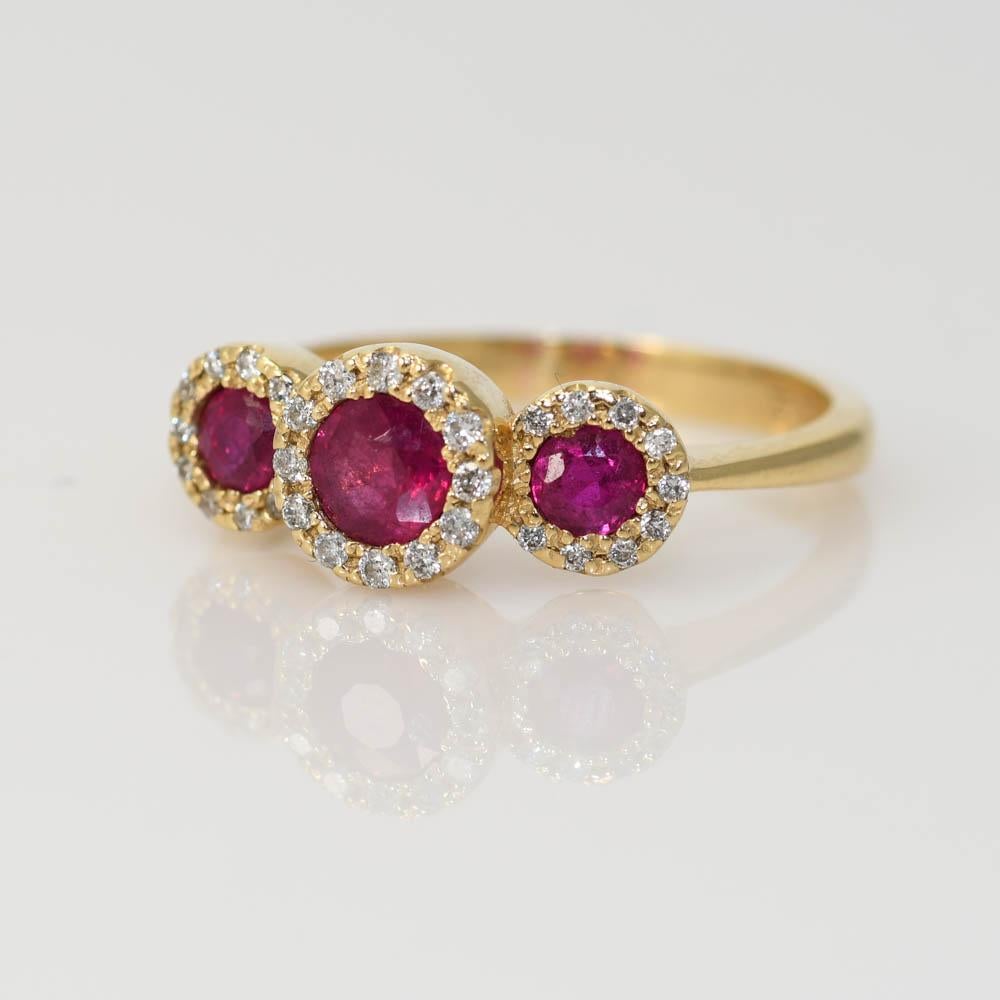 Round Cut 14k Yellow Gold Ruby and Diamond Ring, 3.2gr