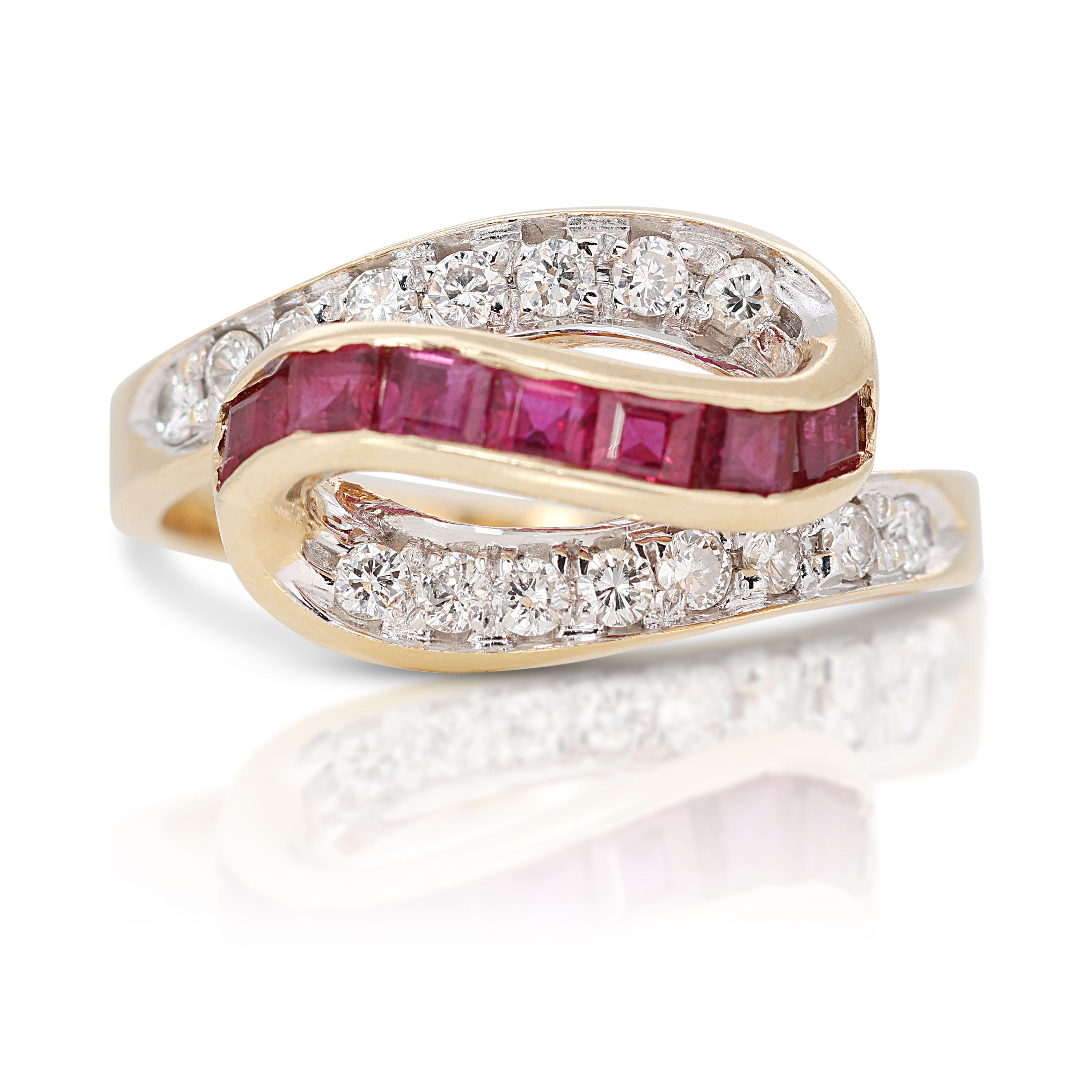 Round Cut 14K Yellow Gold Ruby and Diamond Ring