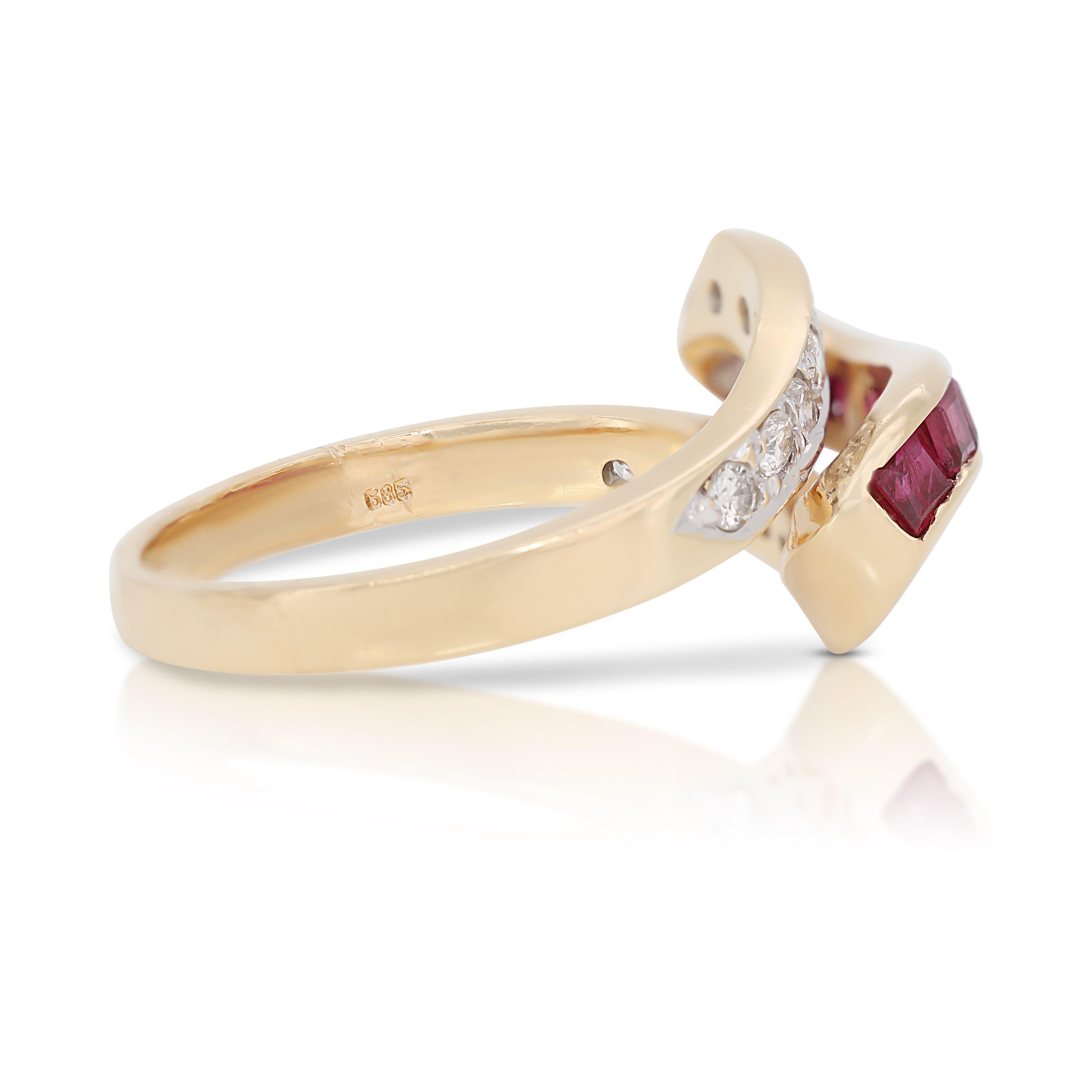 Women's or Men's 14K Yellow Gold Ruby and Diamond Ring