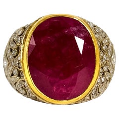 Bague en or jaune 14 carats, rubis et diamant