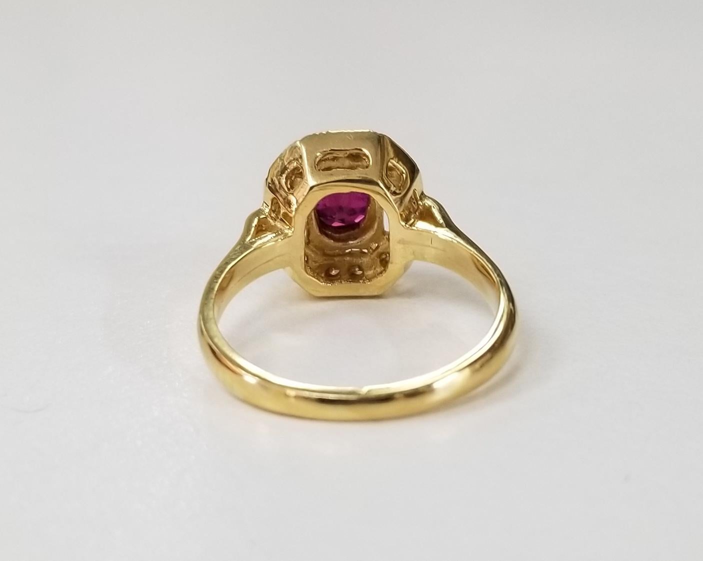14 Karat Yellow Gold Ruby and Diamond Ring in an Art Deco Style Ring In New Condition For Sale In Los Angeles, CA