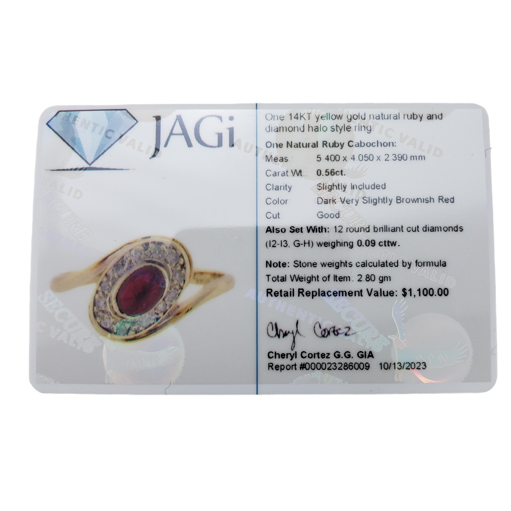 14K Yellow Gold Ruby and Diamond Ring Size 5.25 JAGi Certified #15786 3