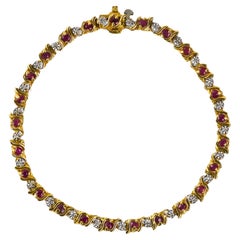 14K Yellow Gold Ruby and Diamond Tennis Bracelet 7.8g