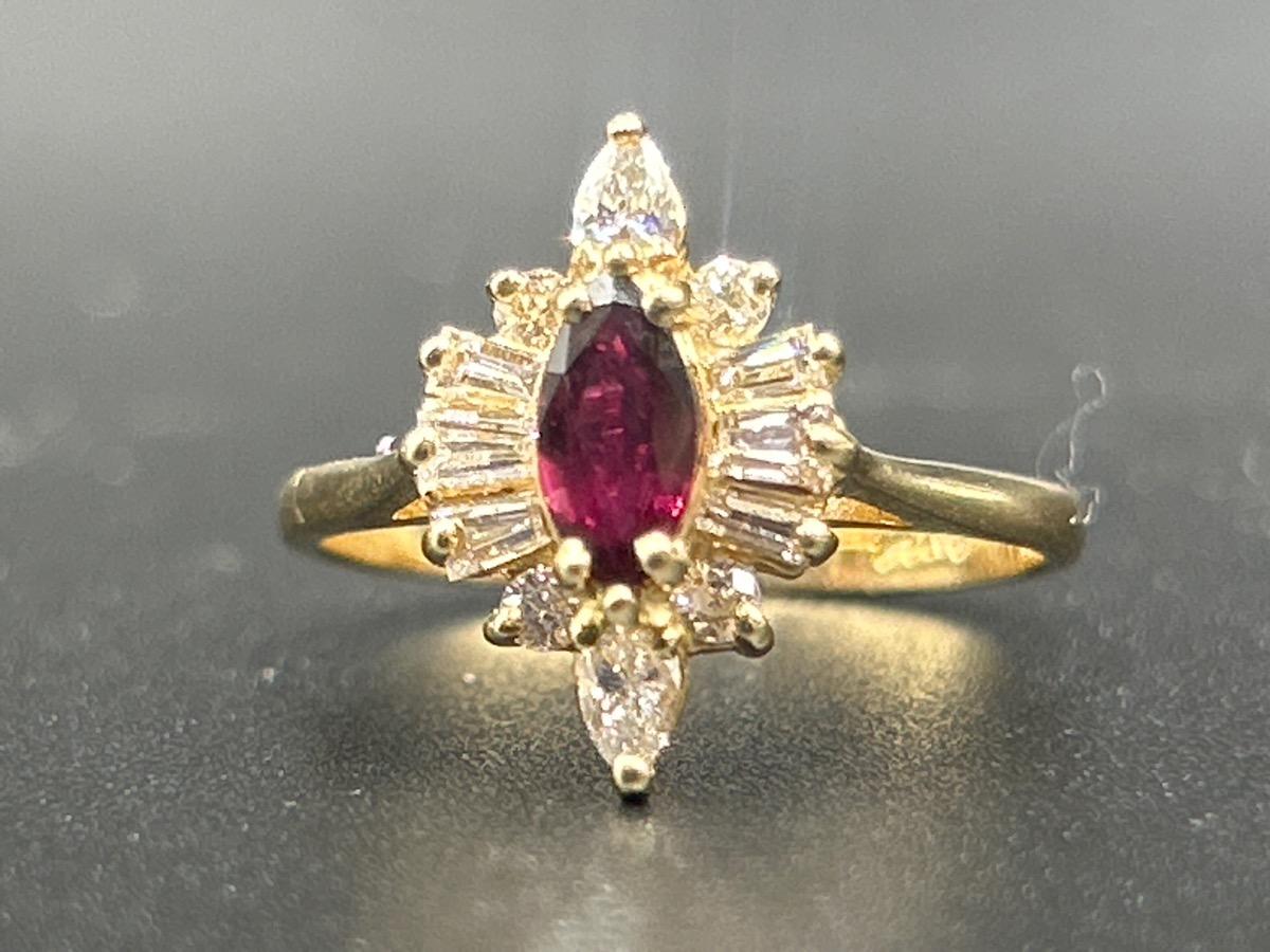 Inventory number: EL1083465

If you're looking to attract interested buyers for the 14k Yellow Gold Ruby & Apx 7/10 CTW Pear Diamond Ring in Size 6.5, consider incorporating key selling points and marketing strategies:

Highlight Features: Clearly